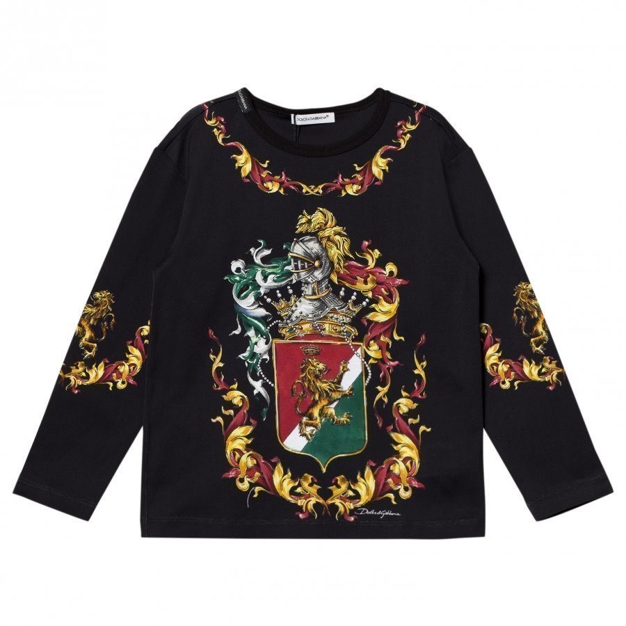 Dolce & Gabbana Navy Crest Print Long Sleeve Tee T-Paita