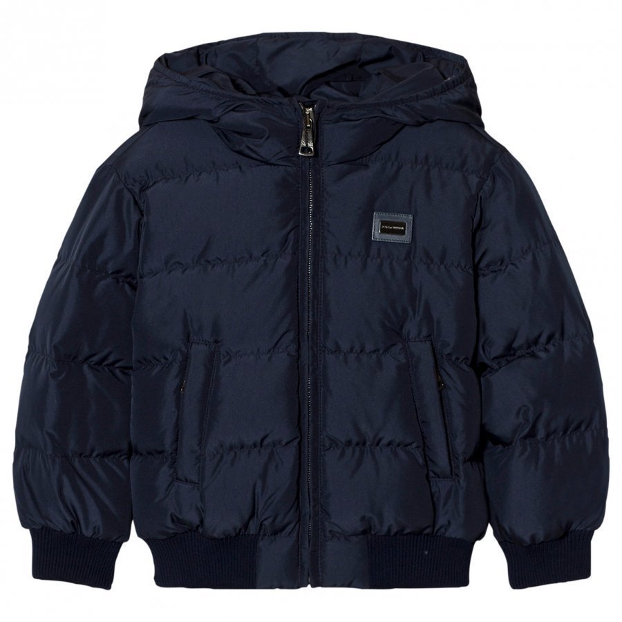 Dolce & Gabbana Navy Puffer Jacket With Branded Plaque Toppatakki