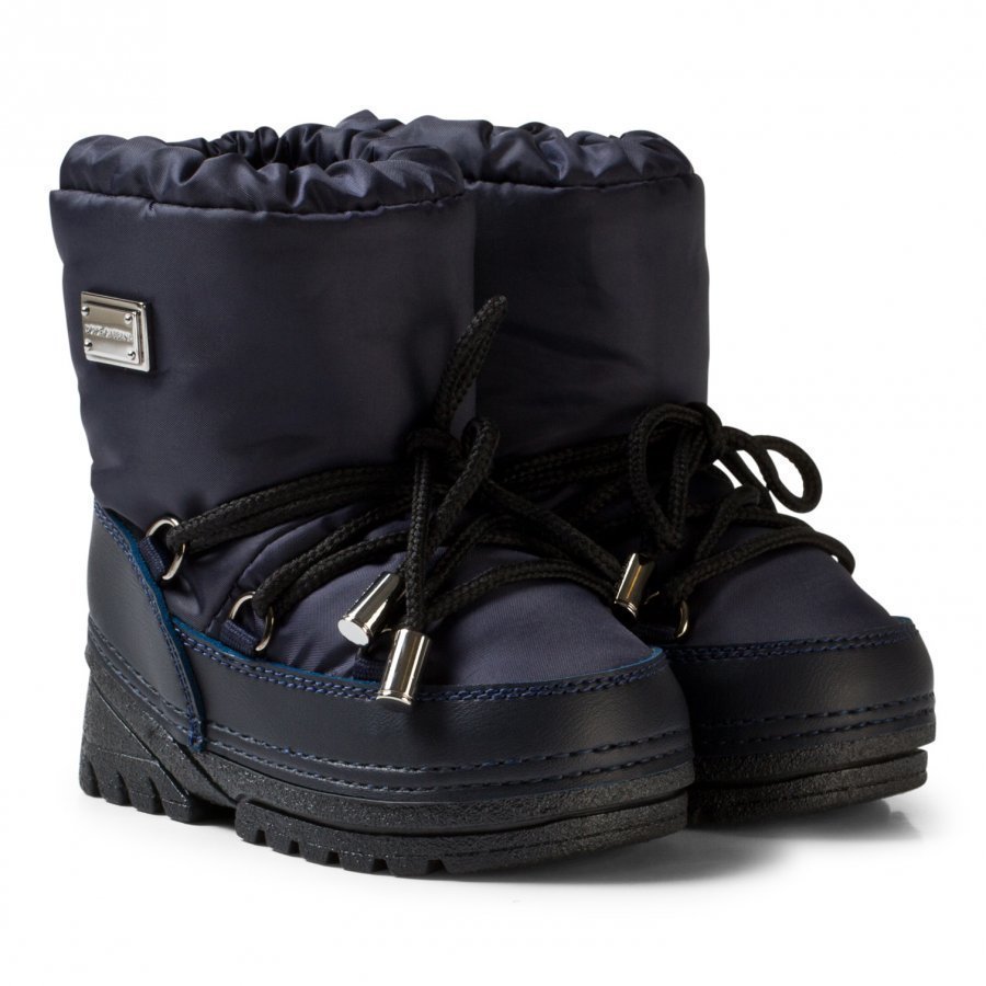 Dolce & Gabbana Navy Snow Boots With Branded Plaque Talvisaappaat