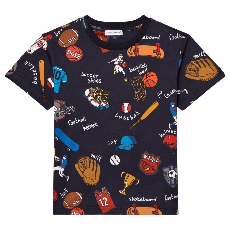 Dolce & Gabbana Navy Sports Cartoon Print Tee T-Paita