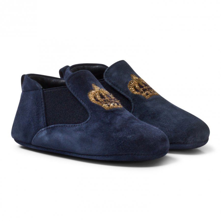 Dolce & Gabbana Navy Velvet Crown Crib Shoes Loaferit