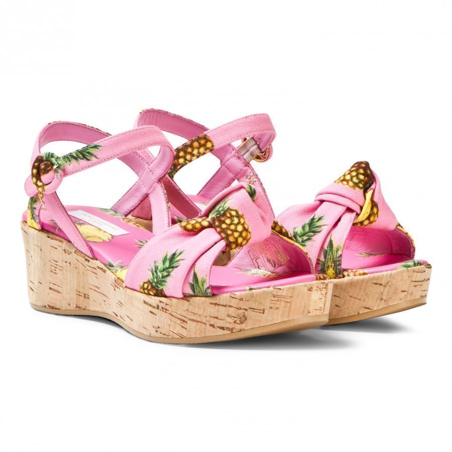 Dolce & Gabbana Pink Pineapple Print Cork Wedge Sandal Remmisandaalit