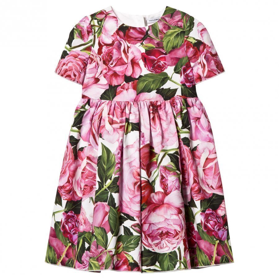 Dolce & Gabbana Pink Rose Print Cotton Dress Juhlamekko
