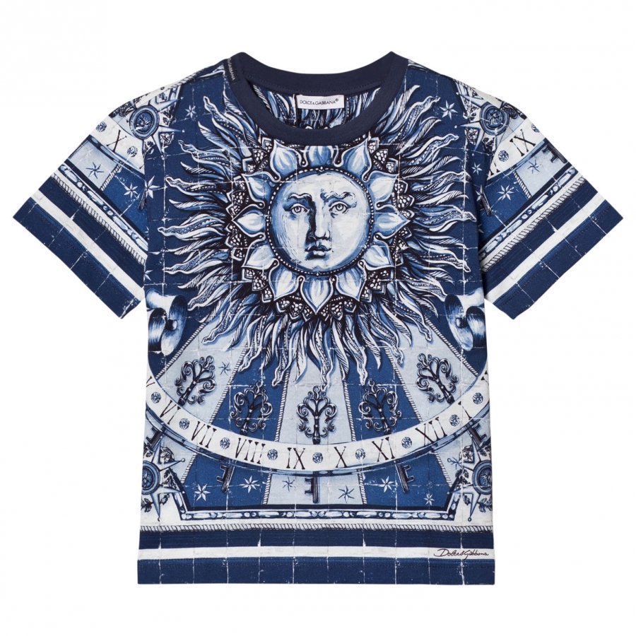 Dolce & Gabbana Printed Cotton Tee Blue T-Paita