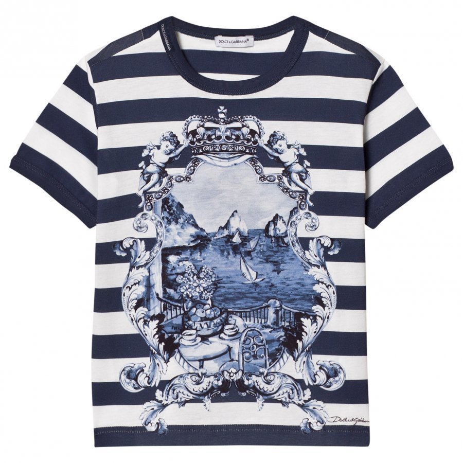 Dolce & Gabbana Printed Cotton Tee Blue T-Paita