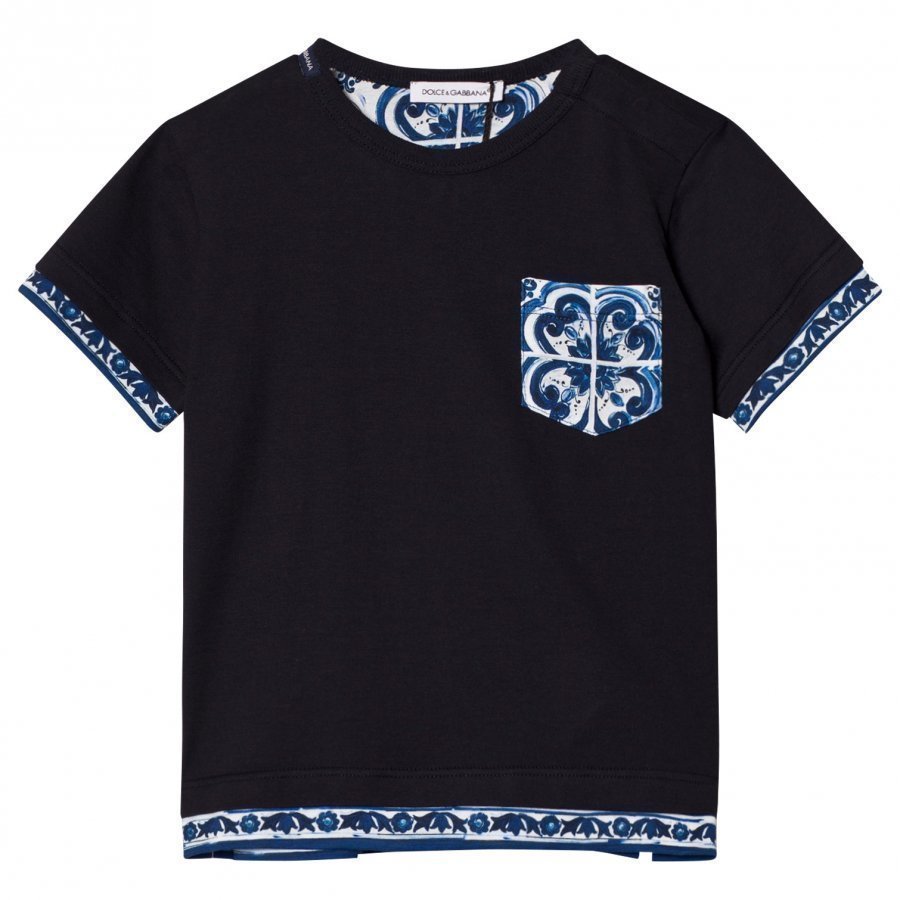 Dolce & Gabbana Printed Cotton Tee Navy T-Paita