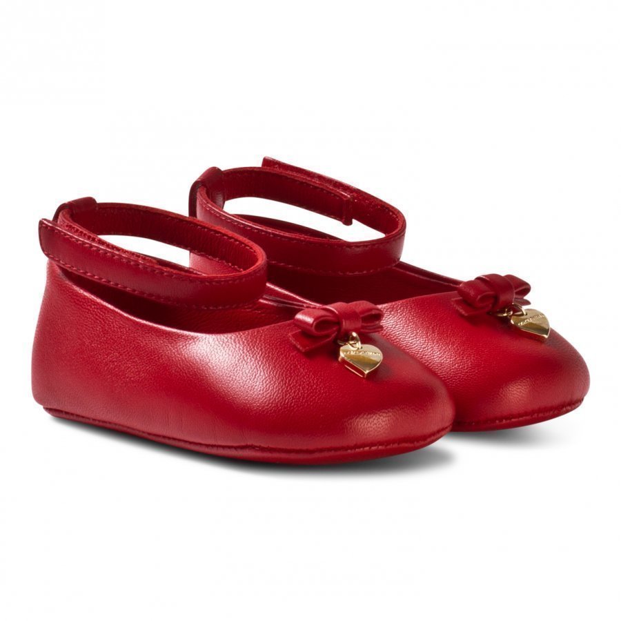 Dolce & Gabbana Red Leather Crib Shoes With Charm Ballerinat