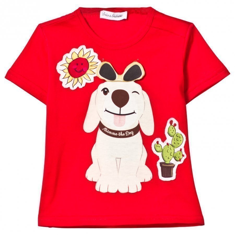 Dolce & Gabbana Red Mimmo Applique Tee With Flap Sunglasses T-Paita