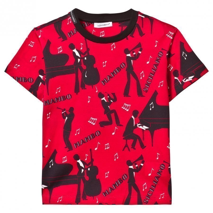 Dolce & Gabbana Red Musician All Over Print Tee T-Paita