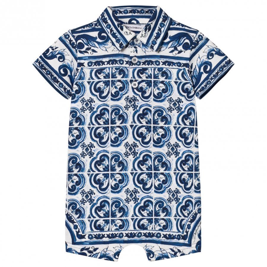 Dolce & Gabbana Romper In Printed Cotton Jersey Blue Romper Puku