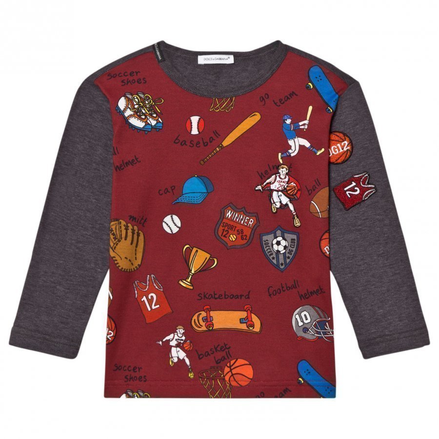 Dolce & Gabbana Sports Cartoon Print Long Sleeve Tee Red And Grey T-Paita