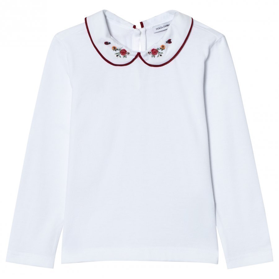 Dolce & Gabbana White And Red Embroidered Collar Tee T-Paita