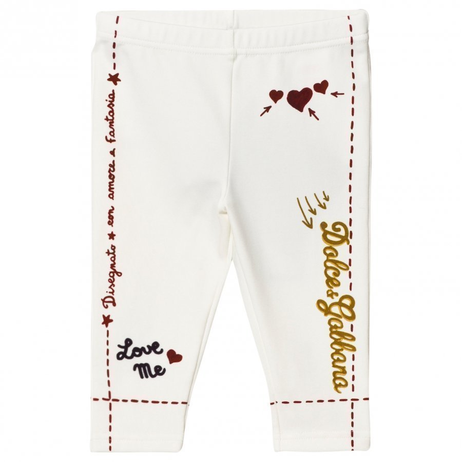 Dolce & Gabbana White Branded Print Leggings Sukkahousut