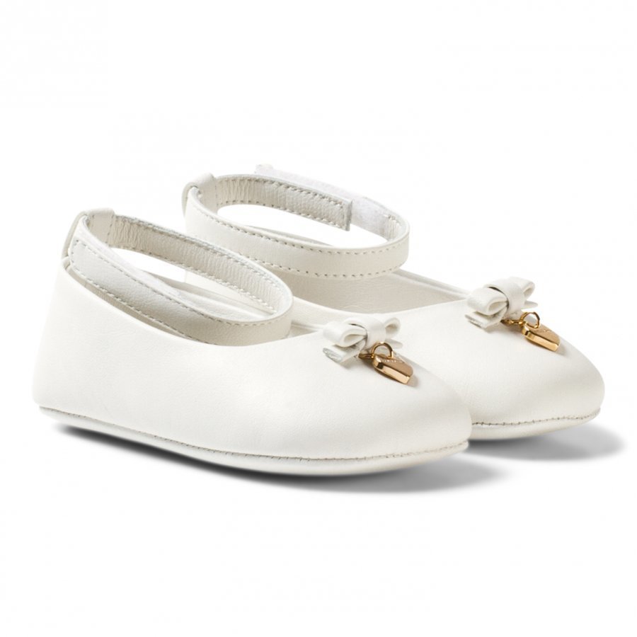 Dolce & Gabbana White Leather Crib Shoes With Charm Ballerinat