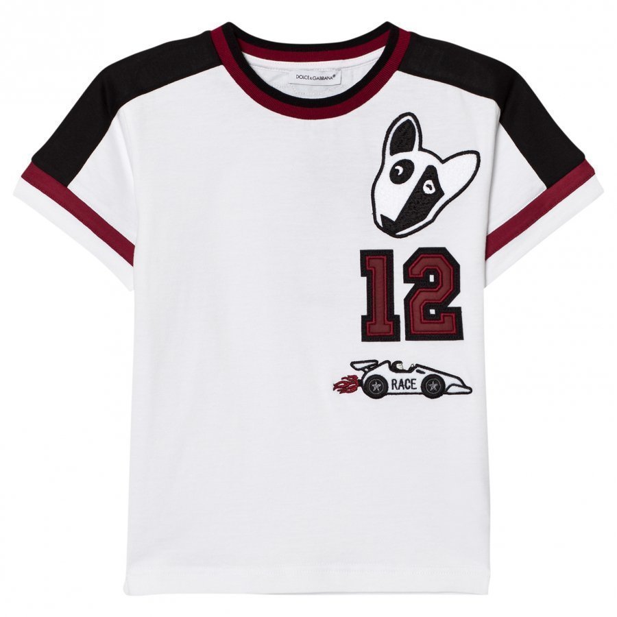 Dolce & Gabbana White Motor Sports Applique Tee T-Paita