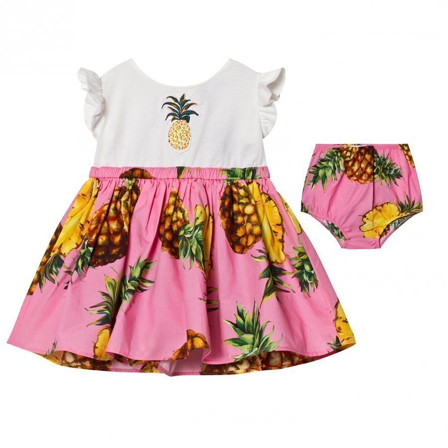 Dolce & Gabbana White Pineapple Applique Dress Juhlamekko