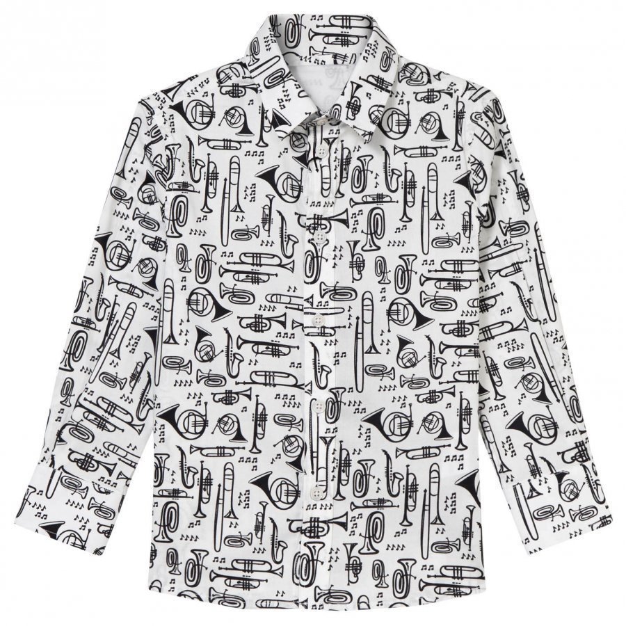 Dolce & Gabbana White Scribble Musical Instrument Shirt Kauluspaita