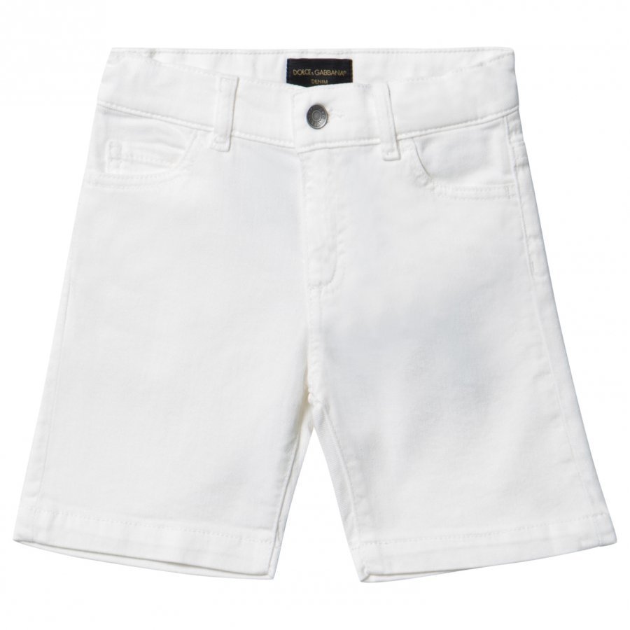 Dolce & Gabbana White Twill Shorts With Musical Note Applique Farkkushortsit