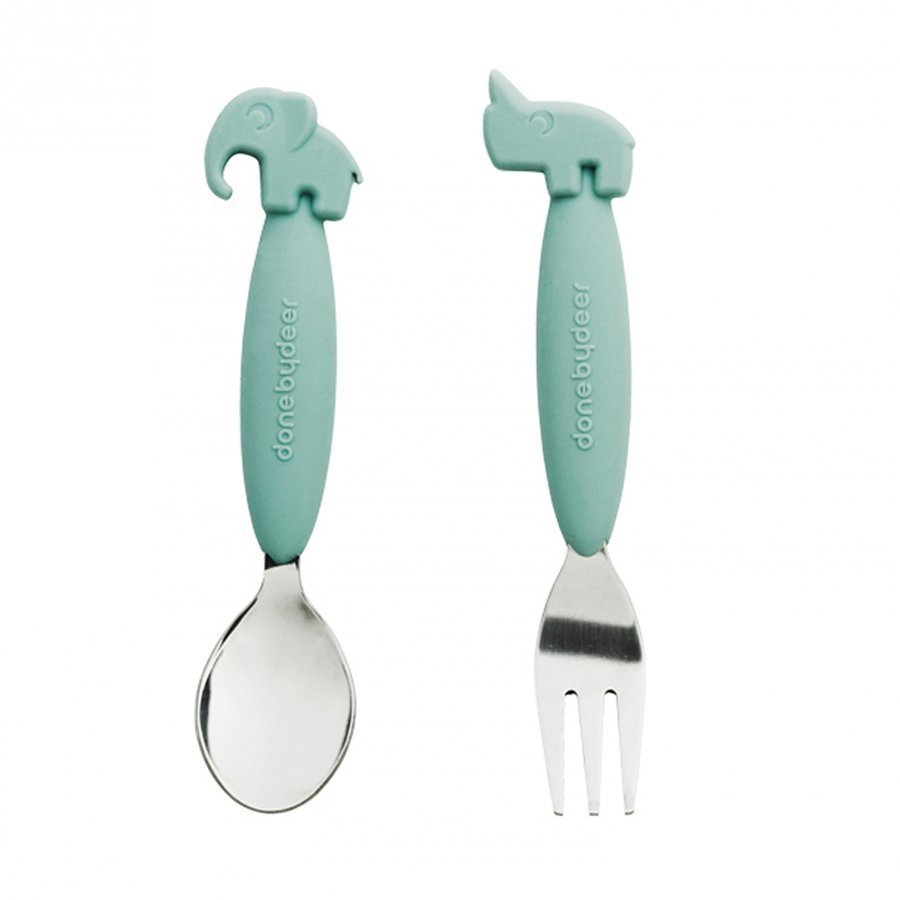 Done By Deer Yummy Plus Easy Grip Cutlery Set Blue Ruokailuvälineet
