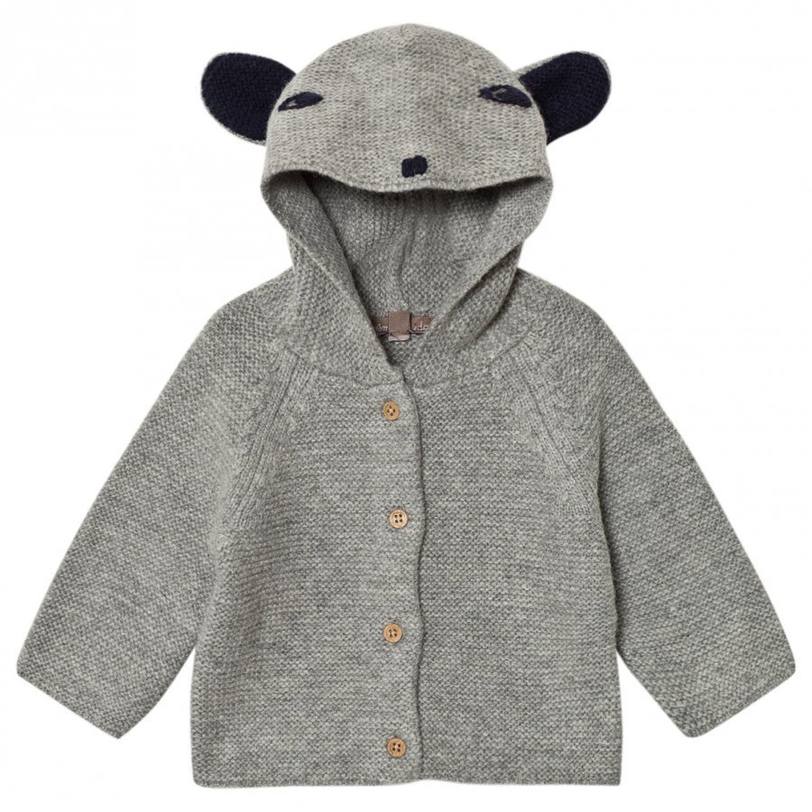 Emile Et Ida Knitted Cardigan With Animal Hood Gris Chine Neuletakki