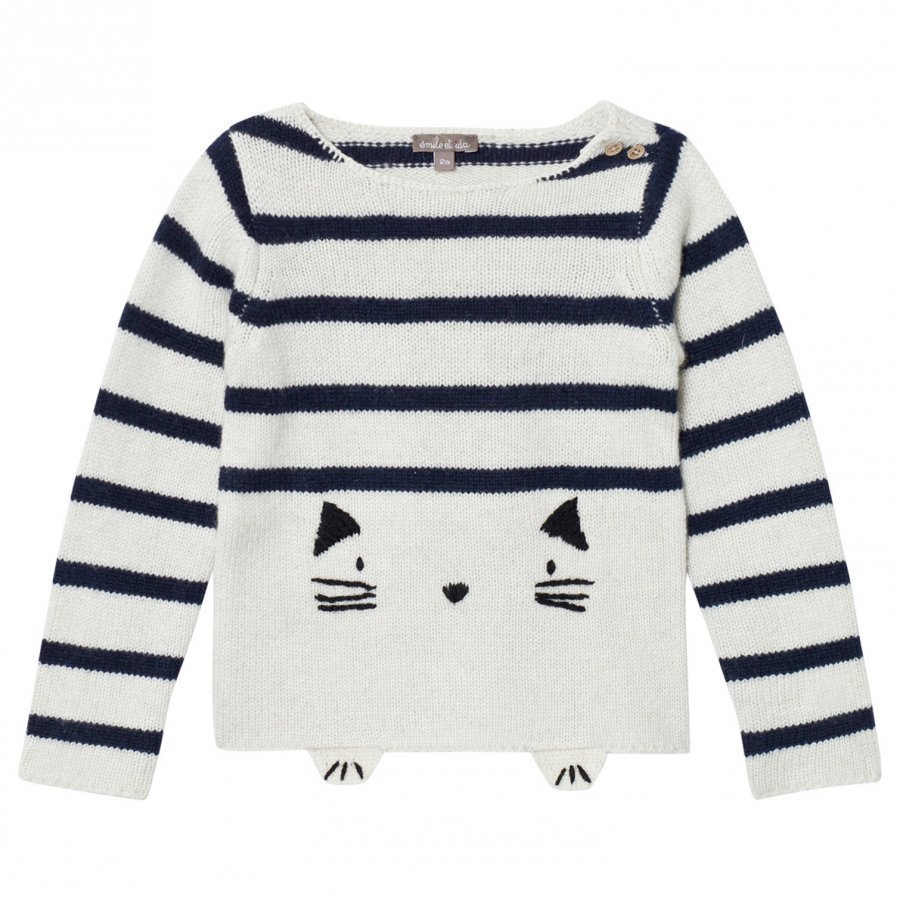 Emile Et Ida Knitted Cat Detail Sweater Ecru Paita