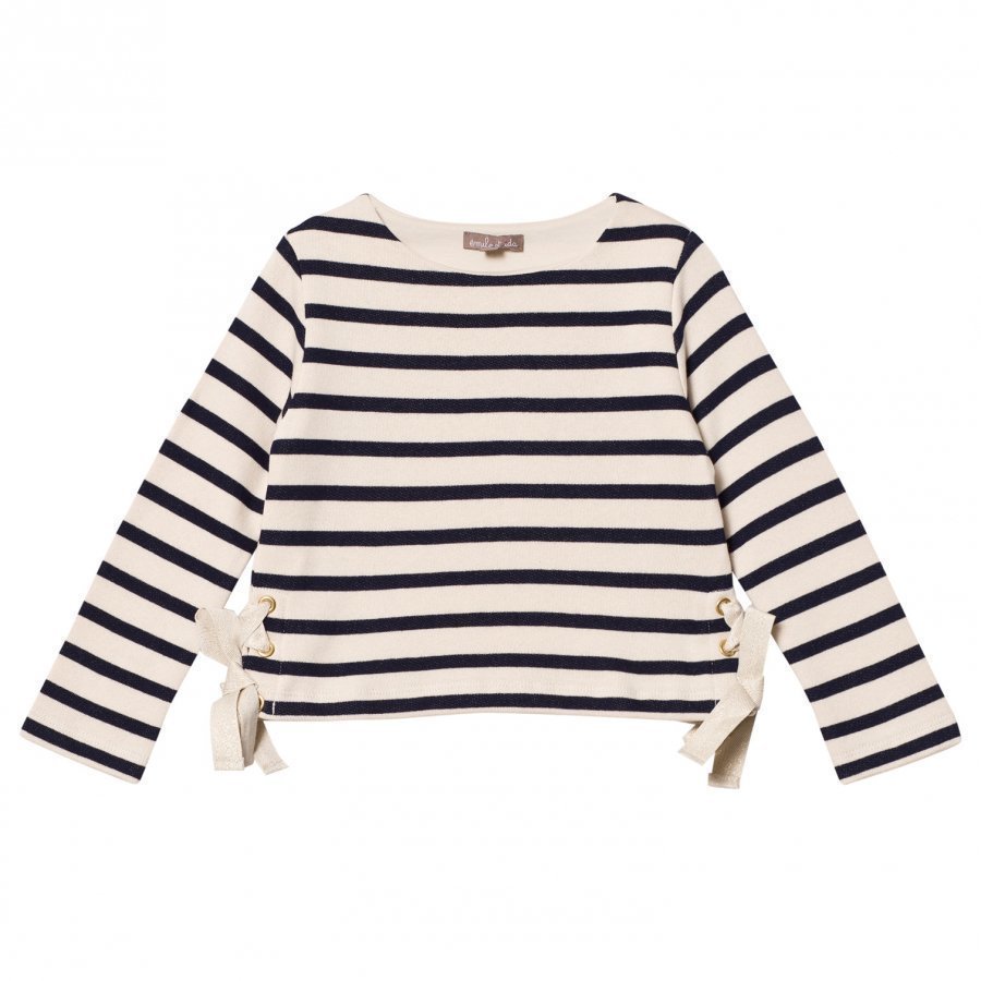 Emile Et Ida Striped Sweater With Bow Details Marine/Ecru Paita