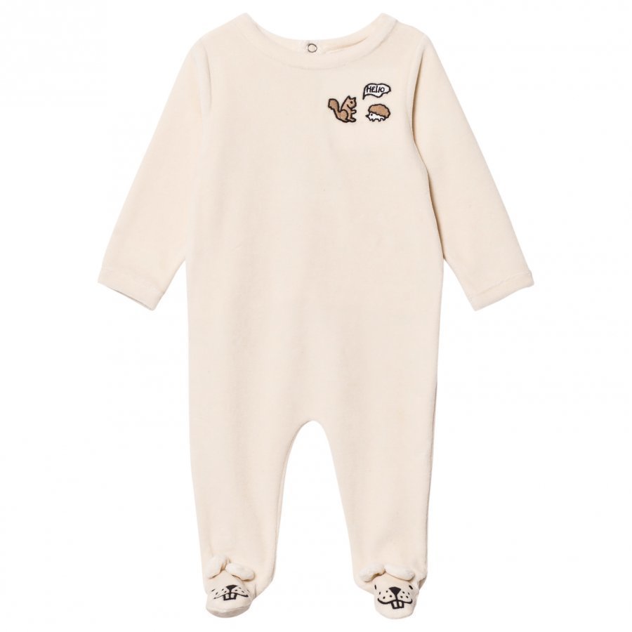 Emile Et Ida Velour Footed Baby Body Ecru Kokopuku