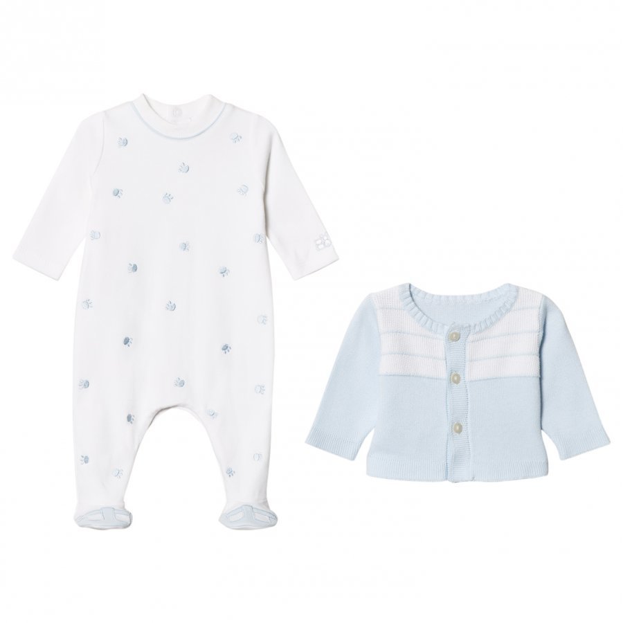 Emile Et Rose Blue Cardigan And White Footed Baby Body Set Body