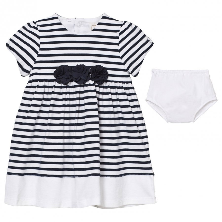 Emile Et Rose Kiki White And Navy Stripe Dress With Knickers Juhlamekko