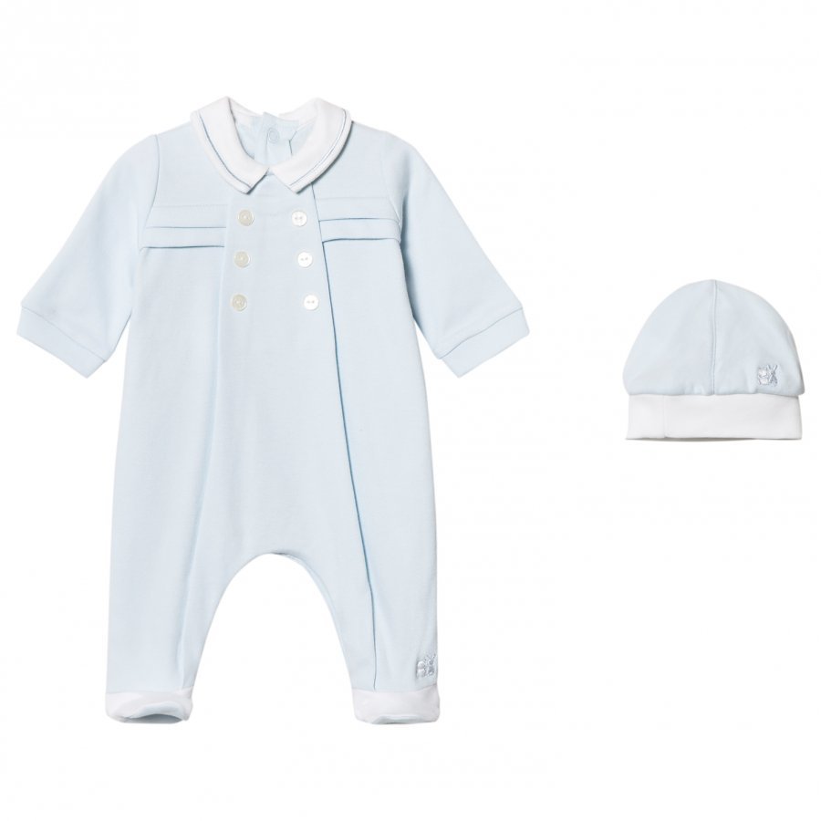 Emile Et Rose Lance Footed Baby Body And Beanie Set In Blue Body