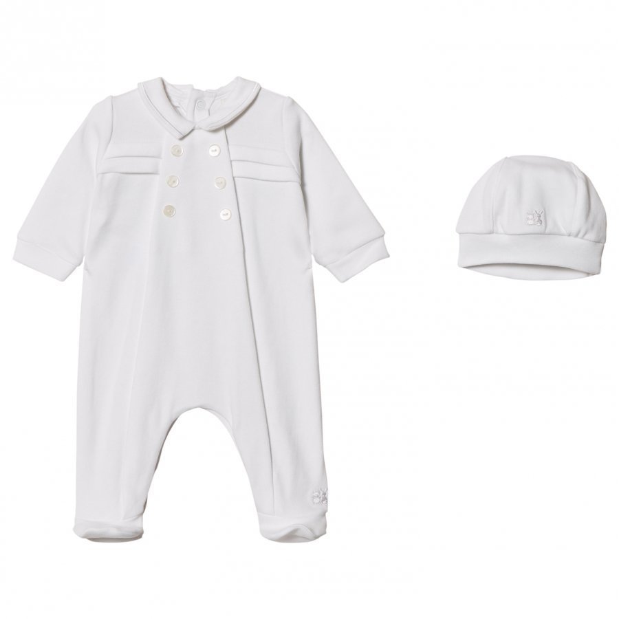 Emile Et Rose Lance Footed Baby Body And Beanie Set In White Body