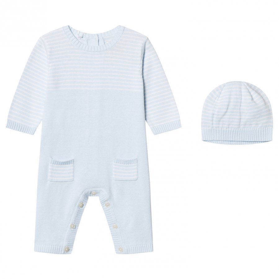 Emile Et Rose Leo One-Piece Knit And Beanie Set In Blue And White Body