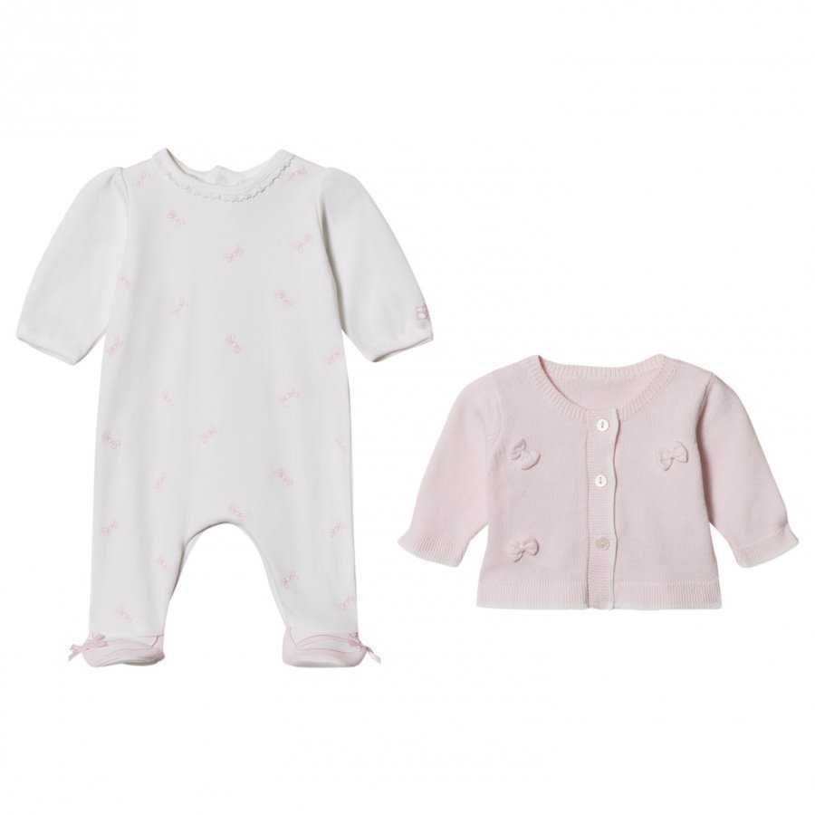 Emile Et Rose Pink Cardigan And White Footed Baby Body Set Asusetti