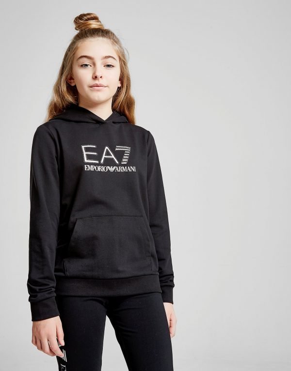 Emporio Armani Ea7 Girls' Training Logo Hoodie Musta