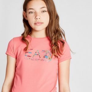 Emporio Armani Ea7 Tyttöjen Floral Logo T-Paita Vaaleanpunainen