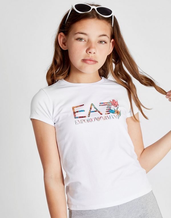 Emporio Armani Ea7 Tyttöjen Floral Logo T-Paita Valkoinen