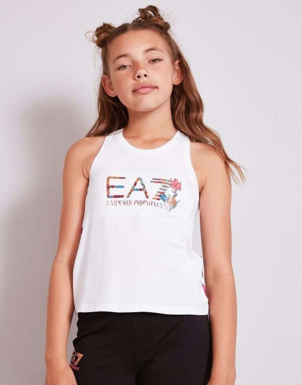 Emporio Armani Ea7 Tyttöjen Floral Logo Tank Toppi Valkoinen