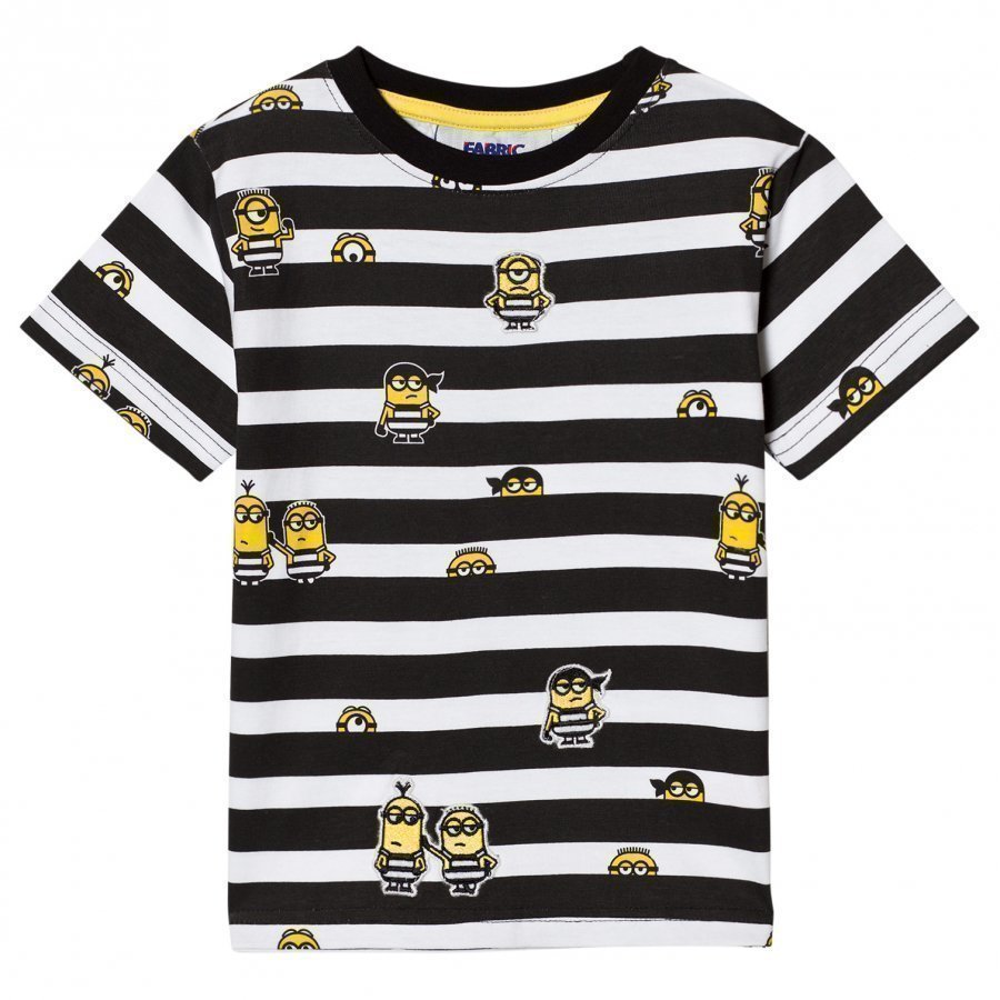 Fabric Flavours Black And White Minions Jail Stripe T-Shirt T-Paita