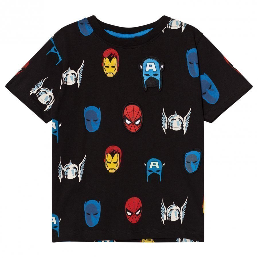 Fabric Flavours Black Marvel Heroes Repeat Print Tee T-Paita