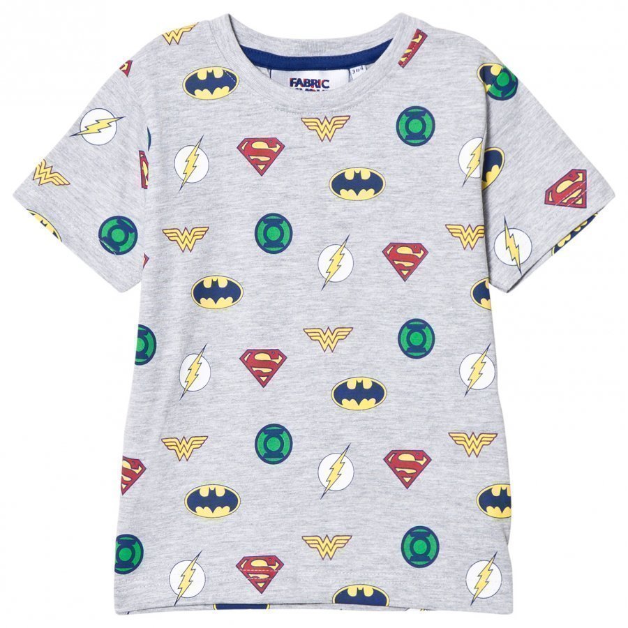 Fabric Flavours Grey Justice League Multi Logo Tee T-Paita