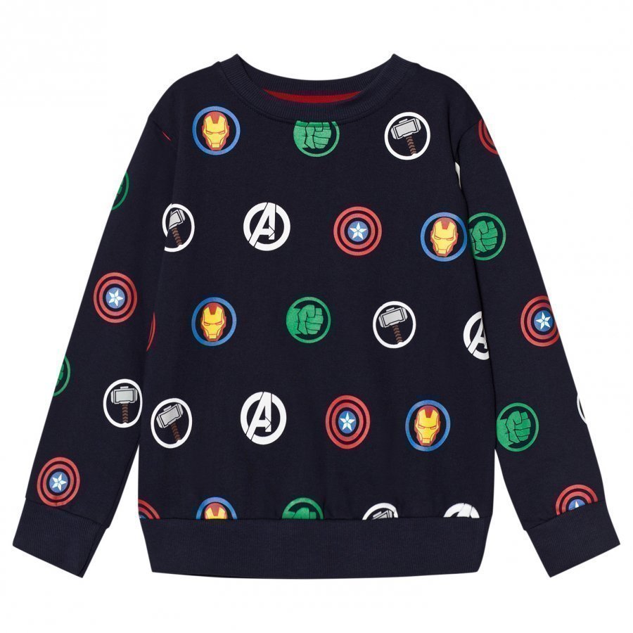 Fabric Flavours Navy Avengers Multi Logo Repeat Sweatshirt Oloasun Paita