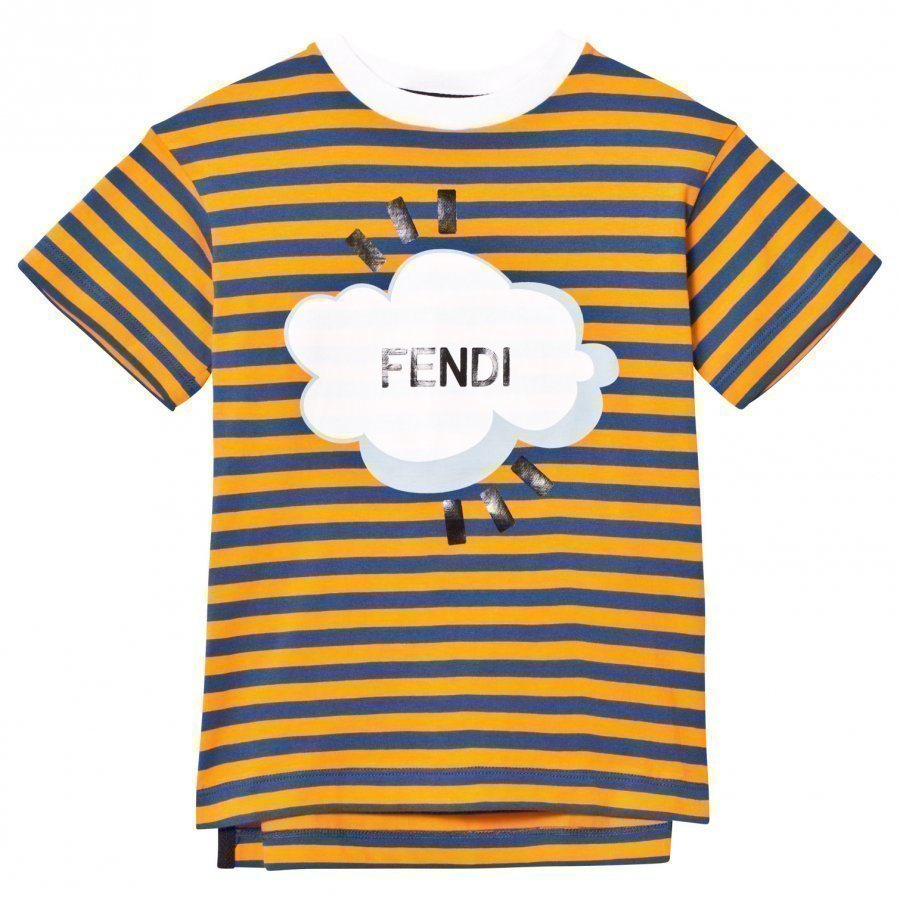 Fendi Orange Navy Stripe Branded Tee T-Paita