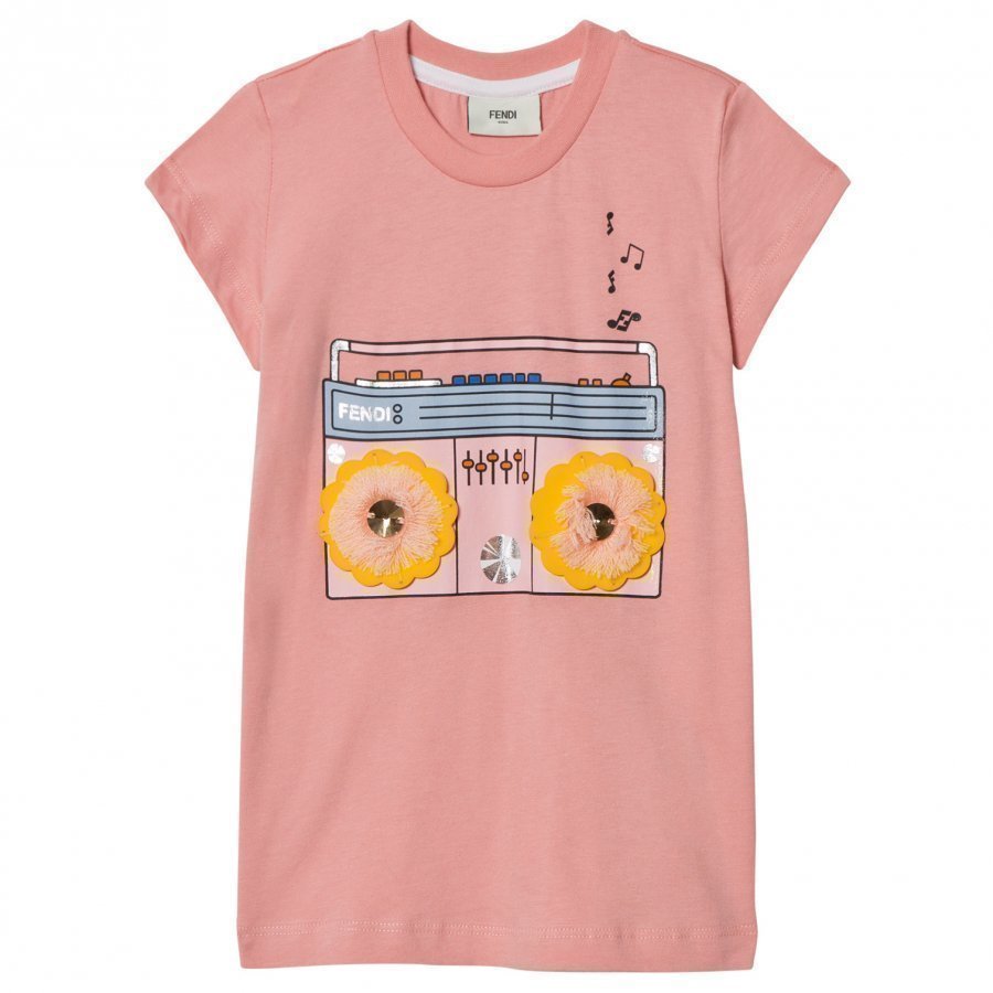 Fendi Pink Tee Stereo With Fluffy Eye Detail T-Paita