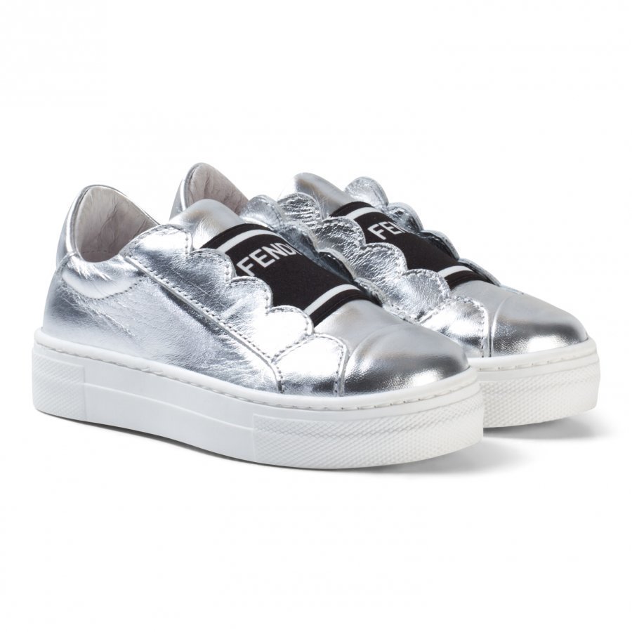 Fendi Silver Leather Branded Sneakers Lenkkarit