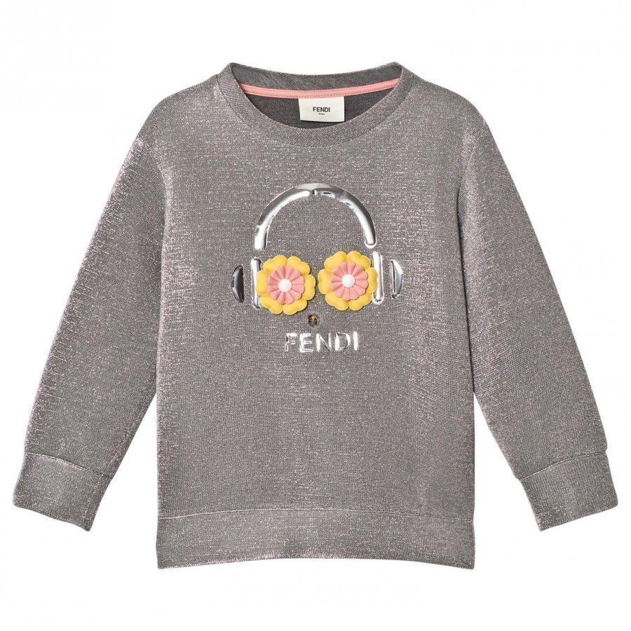 Fendi Silvver Lurex Metallic Fendirumi And Daisy Oversize Sweatshirt Oloasun Paita