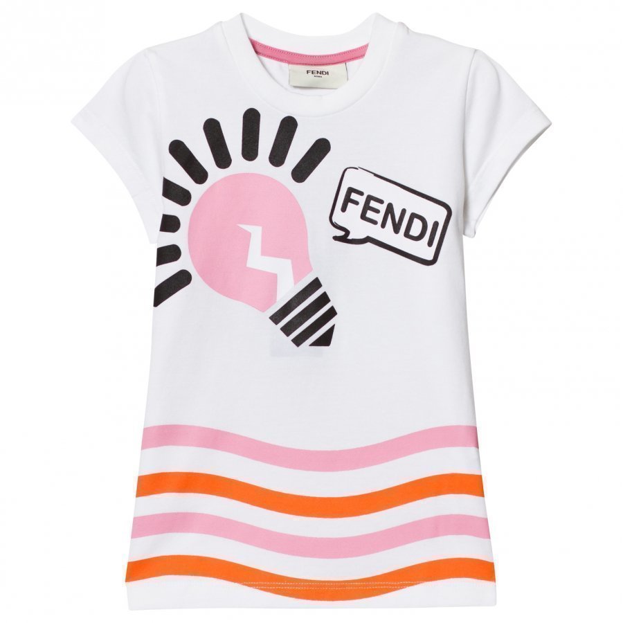 Fendi White And Pink Lightbulb Print Tee T-Paita