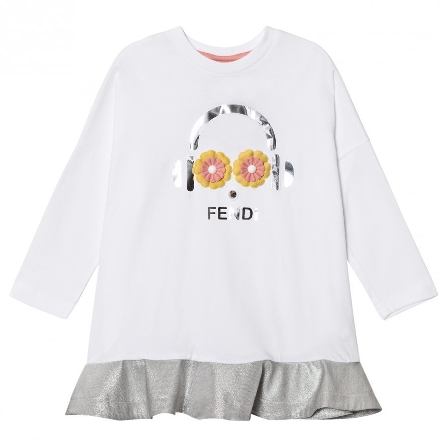 Fendi White And Silver Fendirumi Jesey And Woven Dress Mekko