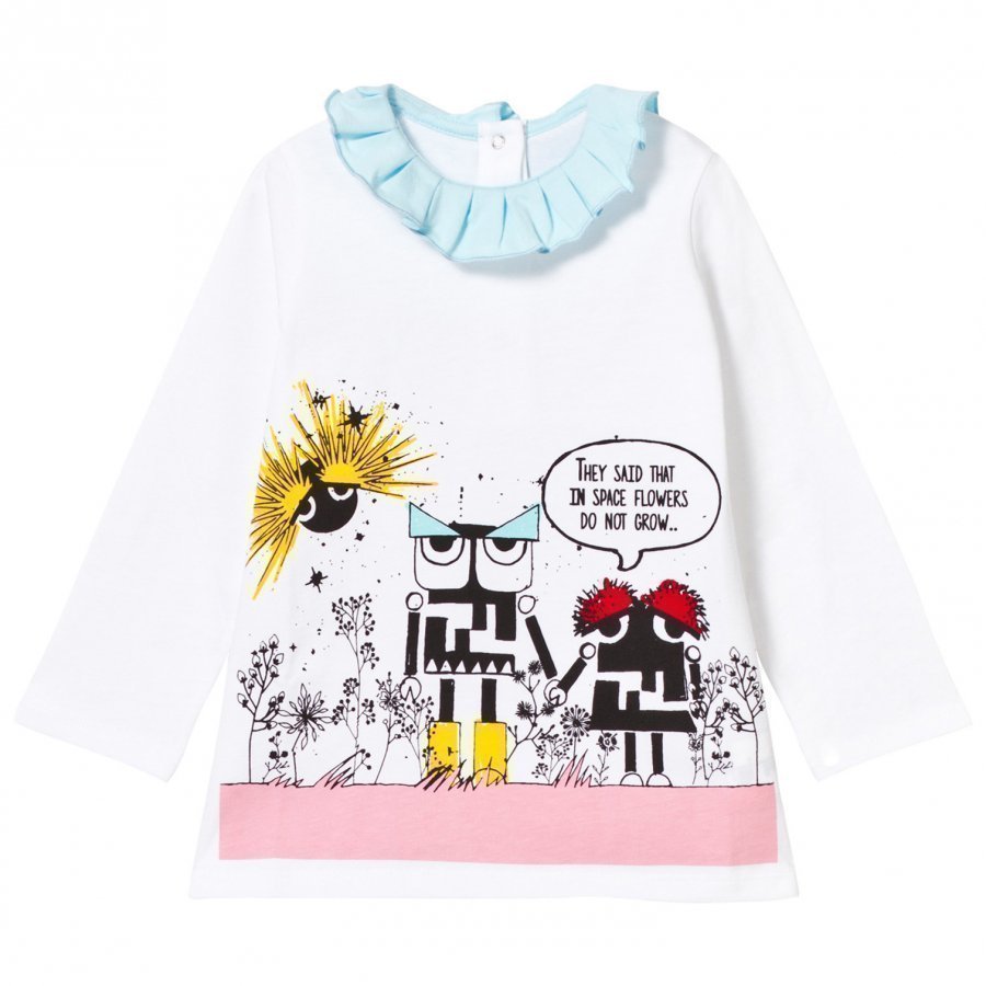 Fendi White Monster Print Frill Top T-Paita