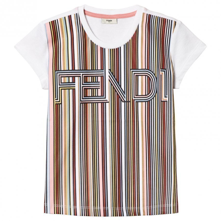 Fendi White Multi Stripe Fendi Tee T-Paita