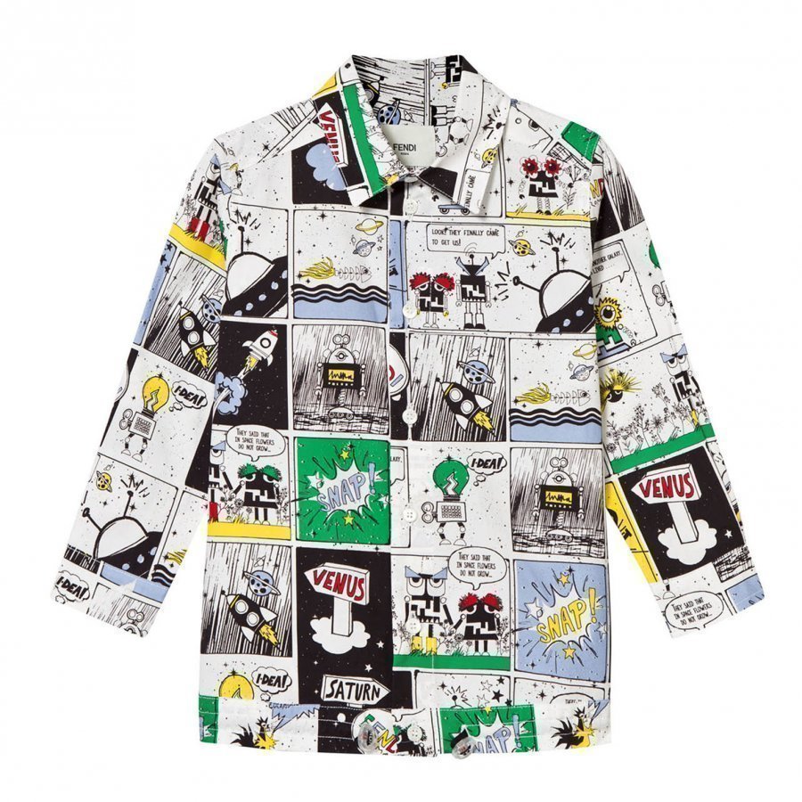 Fendi White Space Monster Cartoon Print Shirt Kauluspaita